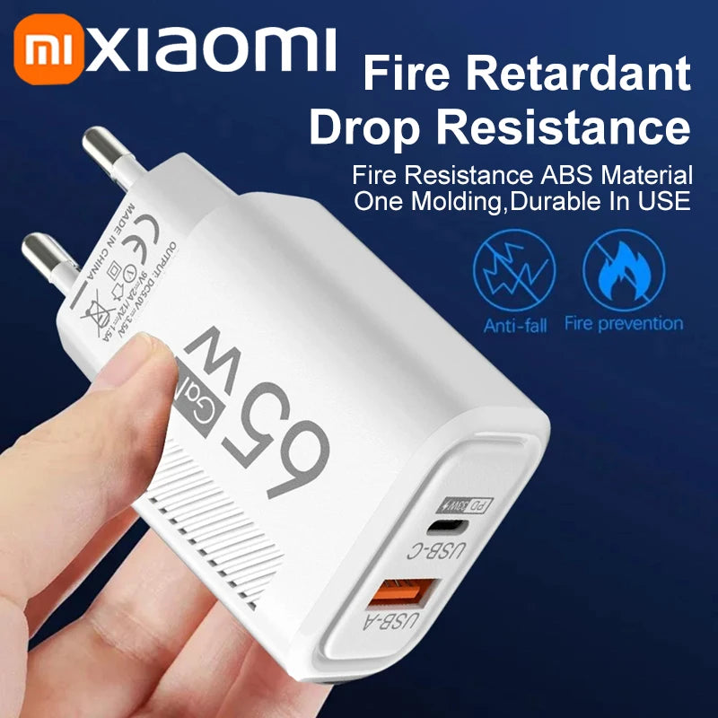 Xiaomi 65W GaN Cargador Rápido de 2 Puertos: Carga Ultra Rápida para iPhone, Samsung y Más